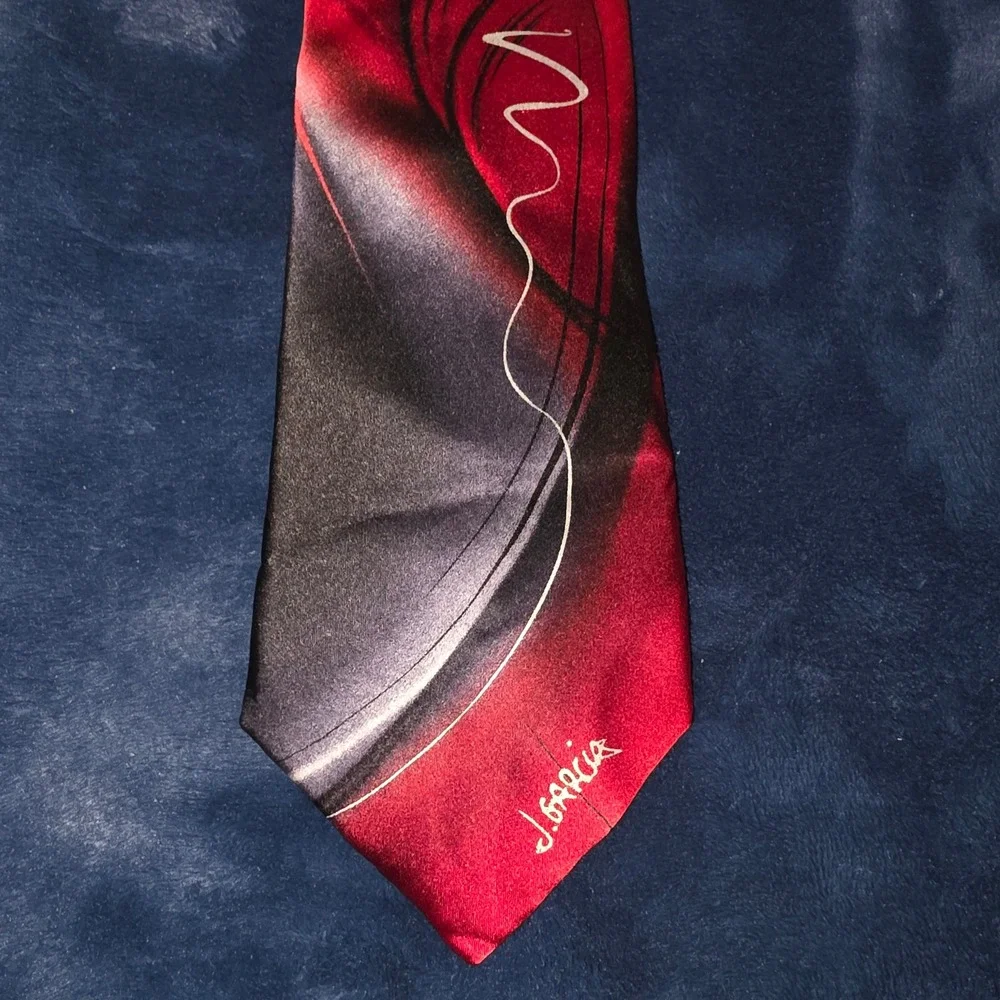 J. Garcia Silk Tie Red Black Abstract Landscape Watercolor Artist Proof No 8 NWT